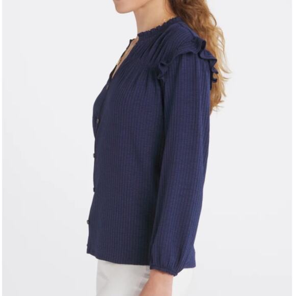 Kaileigh (S) Lev Ruffle Detail Knit Top - Stitch Fix V-Neck Button Front - Picture 4 of 13